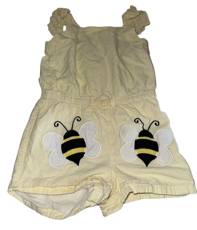 Gymboree Yellow Seersucker Bumble Bee Outfit Romper Girls 6 Busy Little Bee - Image 1 of 4