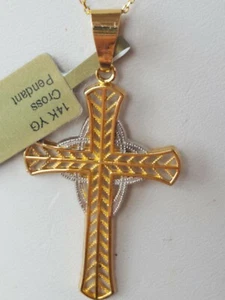 Colgante cruzado oro amarillo liso de 14 quilates - Imagen 1 de 14