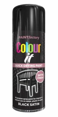Black Satin Aerosol Spray Paint Wood Metal Interior & Exterior Spray 250ml - Image 1 of 2