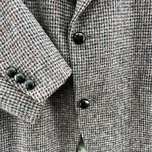 Vintage Harrris Tweed Blazer Mens 48L Gray Wool 2 Button Spot Coat Jacket