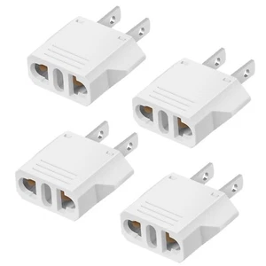 4 Pack EU to US Plug Adapter Type C E F to A Travel Converter 250V 110V White - Picture 1 of 9
