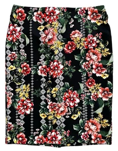 ECI  New York   Size XL  BLACK Tropical Floral   Stretchy Knit MIDI PENCIL SKIRT - Picture 1 of 6