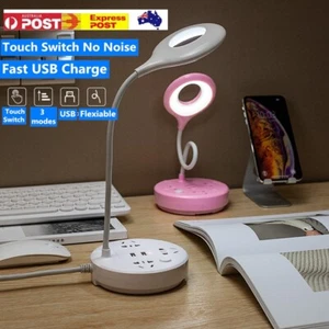 LED Adjustable Study Reading Light USB Socket I Phone Charger Table Desk Lamp - Picture 1 of 10