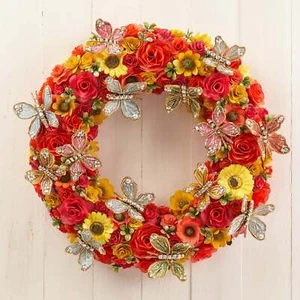 21" Wood Curl Flower Wreath with Butterly - Picture 1 of 3