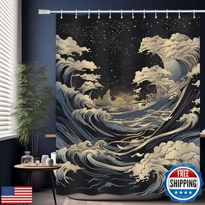 DLTAY Anime Shower Curtain Japanese Great Waves Shower Curtain for Bathroom O - Picture 1 of 5
