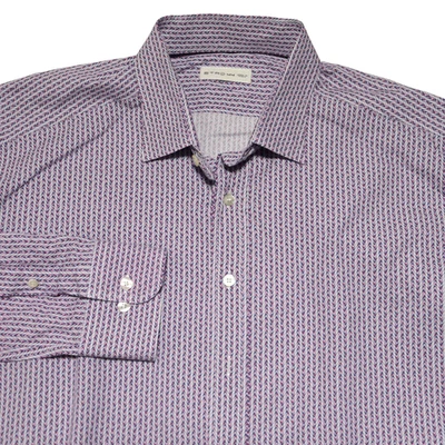 ETRO Milano Italy Shirt Men XL Cotton Stretch Button Up Geometric Pink Purple 44 - Image 1 of 4