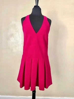 Vestido sin mangas plisado cintura caída rosa oscuro Thakoon cuello en V usado pequeño Foto 1 de 2