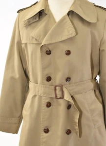 Gabardina Sears Vintage Doble Pecho Piel Forrada Bolsillos Cinturón S 40 - Imagen 1 de 19