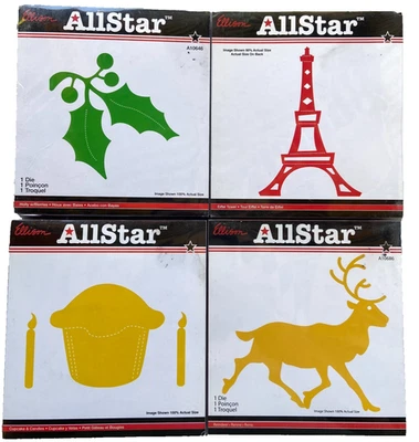Ellison Sizzix Allstar Die Lot 4 Eiffel Tower Holly Cupcake Reindeer New NIP A10 - Image 1 of 4