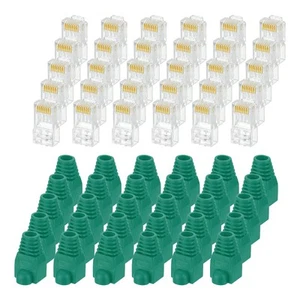 60pcs Cat6 RJ45 Pass Through Connectors with 60pcs Blue Strain Relief Boots - Afbeelding 1 van 5