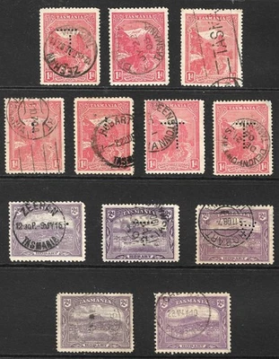 Tasmania Australia Scott algunos PERFINS, SOTN cancela 12 estampillas usadas Foto 1 de 2