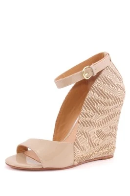 Mark & James Badgley Mischka RIVA Vanilla Raffia Leather Wanton Wedges Nude NEW - Image 1 of 4