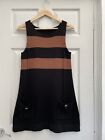 NEXT Black & Tan Stripe 100% Lambswool A Line Mini Dress 60’s Sz 8 Exc Cond