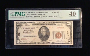 1929 Twenty Dollar Bill The Lancaster County National Bank PA PMG EX40 UNIQUE! - Picture 1 of 3