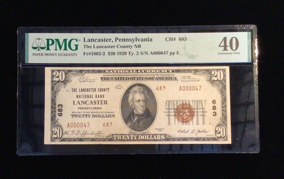 1929 Twenty Dollar Bill The Lancaster County National Bank PA PMG EX40 UNIQUE! - Image 1 of 3