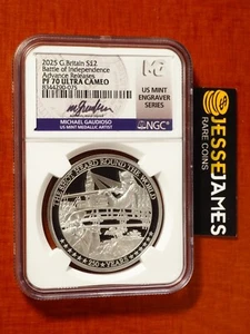 2025 £2 PROOF SILVER BATTLE OF INDEPENDENCE NGC PF70 ADVANCE RELEASES GAUDIOSO - Picture 1 of 6