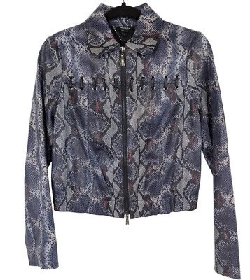 Chaqueta Blazer Worth New York Mujer 2 Estampado Serpiente Pizarra Cremallera Completa Forrada Cuero Foto 1 de 4