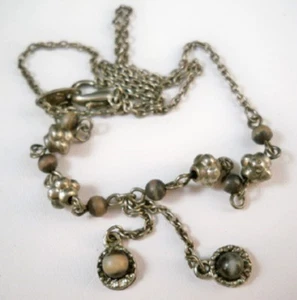 Vintage PEWTER Beads and Charms on Metal Chain 16" Necklace N479 - Picture 1 of 3