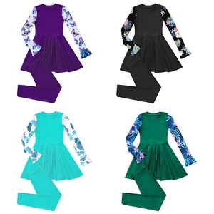 Kids Girls Short Dress With Pants Diving Suit Swimwear Two Piece Swimsuit - Picture 1 of 48