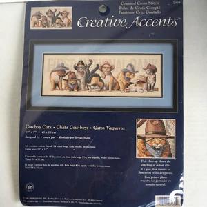 Vintage neu Cowboy Katzen gezählt Kreuzstich Kit 7939 kreative Akzente 19" x 7" - Bild 1 von 9