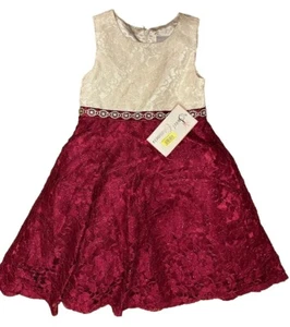 Sweet Charmers Brocade Jewel Sparkle Dress Burgandy Red Ivory White Rhinestone 5 - Picture 1 of 3