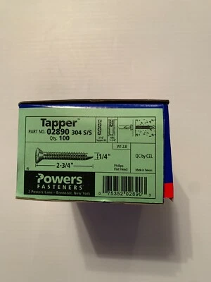 1/4" x 2-3/4" 304 Stainless Steel Flat Head Concrete Screws 100 pieces NEW - Image 1 of 3