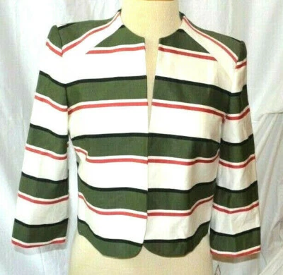 *NWT* Nine West Women's Open Front 3/4 Sleeve Green/Beige Striped Blazer Size 2 - Image 1 of 3