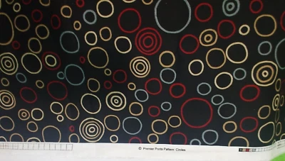 Premier Prints Fabric Circles Black Blue Red Yellow Tan Circles Outdoor 56"x 38" Foto 1 de 3