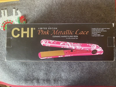 CHI PINK METALLIC LACE LIMITED EDITION 1" CERAMIC HAIR CURLING IRON NIB - Image 1 of 4