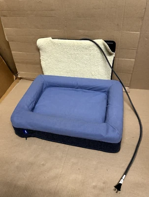 Cama para perros Casper de felpa de espuma viscoelástica tamaño pequeño azul con alfombrilla térmica para mascotas K&H Foto 1 de 4