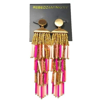 Rebecca Minkoff Beaded Fringe Drama Earrings (Pink Multi) NWT retail $68 - Image 1 of 4