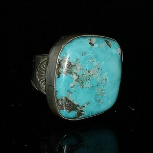Size 8 Navajo Candelaria Turquoise &Sterling Silver Ring By Herman Vandever Ring - Imagen 1 de 12
