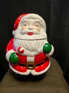 "Frasco de galletas de Papá Noel pintado a mano de Navidad - Yin Tai Tai Taiwan 10""" - Imagen 1 de 6