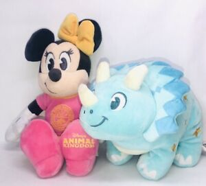 Disney Animal Kingdom Dino Land Minnie Mouse & Triceratops Dinosaur Plush Lot (A