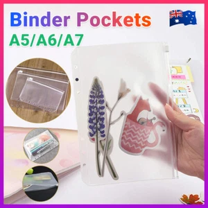 12x A5/A6/A7 Binder Pocket Zipper 6 Holes PVC Document Filling Bags Clear Kit AU - Picture 1 of 15