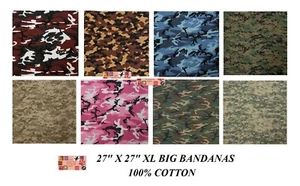 XL BIG OVER SIZE 27"CAMO BANDANA Camouflage Head Wrap Neck Scarf Face Mask Cover - Picture 1 of 16
