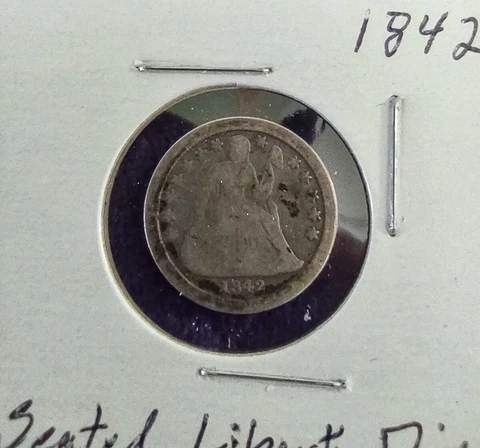 1842 Seated Liberty Silver Dime G+ condition Old US Coin Cover
