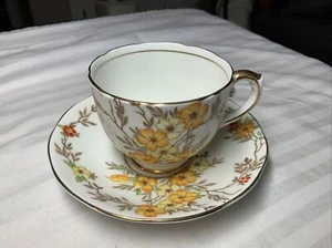 Salisbury Crown China Tea Cup & Saucer, Floral Yellow, Numbered, England EUC #SH - Picture 1 of 12
