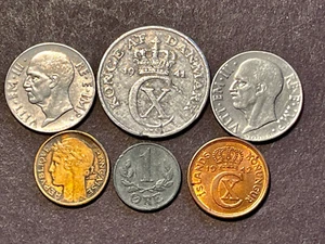 6 WORLD WAR 2 COINS 1939-1945 FRANCE,ITALY,DENMARK,SWEDEN,ICELAND ALL DIFFERENT - Picture 1 of 5