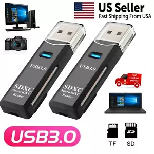 2Pcs USB 3.0 2 in 1 HighSpeed Memory Card Reader Adapter for Micro SD SDXC TF US - Picture 1 of 11