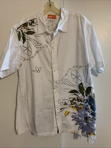 Oxbow Button Down Shirt White Short Sleeve Graphic Print Mens Size Large - Picture 1 of 7