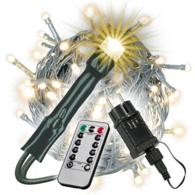 200 LED Lichterkette warmweiß mit 8 Funktionen und Fernbedienung Trafo Timer - Bild 1 von 4