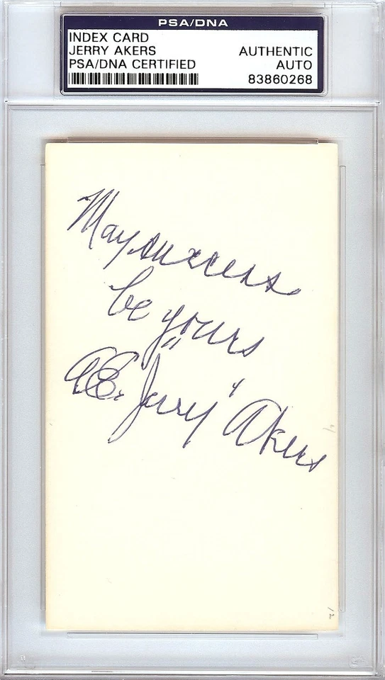 Albert Earl "Jerry" Akers Signed 3x5 Index Card Senators PSA/DNA - Image 1 of 1