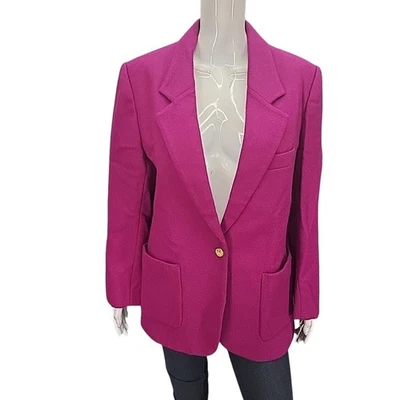 Vintage JH Collectibles 100% Pure Wool Blazer Jacket Size 14 Magenta w Pockets - Image 1 of 4