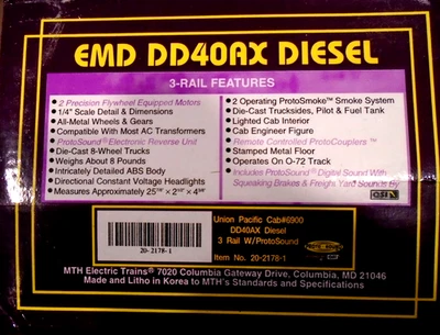 MTH PREMIERE 20 2178 1 UNION PACIFIC  EMD DD40AX DIESEL -  NEW IN BOX- UNRUN - Image 1 of 4