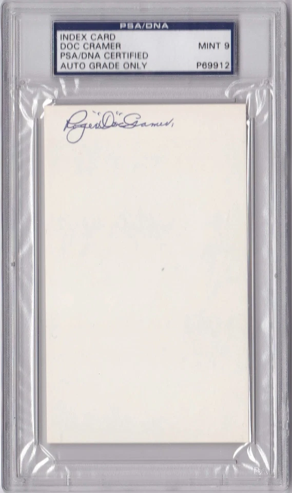 Roger Doc Cramer Detroit Tigers Index Card PSA DNA Auto 9 4t AS 1945 WS Champ - Image 1 of 1