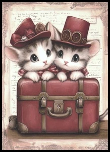 Postkarte - Katze Kätzchen - Valentinstag - leere Rückseite - 4" x 5 1/2" - CL456 - Bild 1 von 2