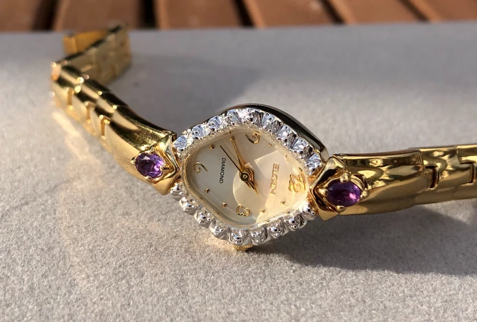Reloj pulsera de cuarzo para mujer ELGIN serie Diamond - reparado con batería nueva Foto 1 de 4