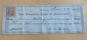 1865 The Franklin Bank Of Cincinnati $3000 Check With 2 Cent Doc Stamp - Picture 1 of 8