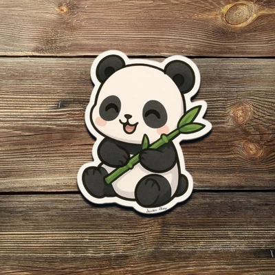Linda pegatina de panda - Kawaii Chibi oso de bambú calcomanía de vinilo regalo para amantes de los animales Foto 1 de 4
